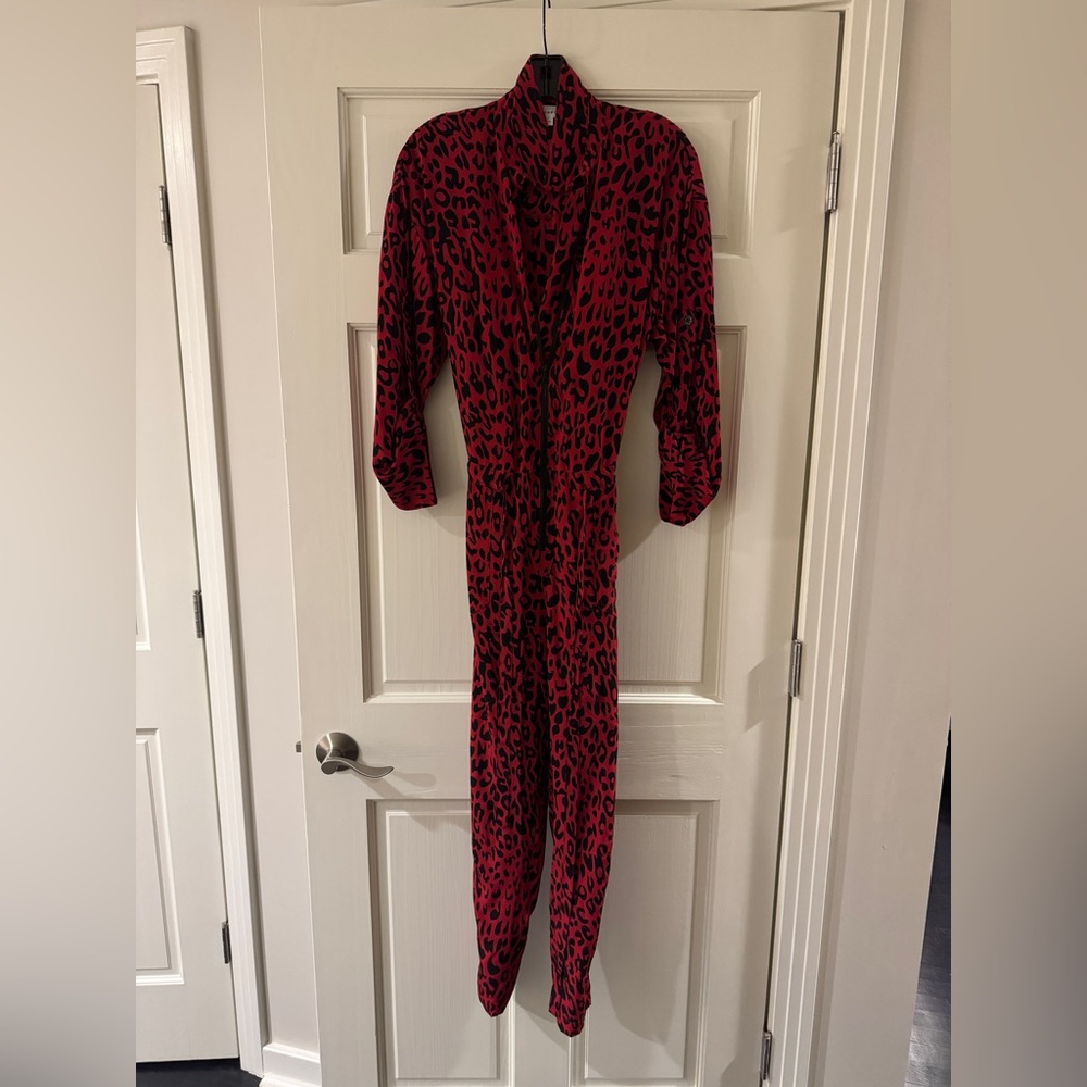 Robert Rodriguez Red Leopard Print Jumpsuit